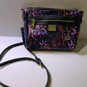Juicy Couture Black Pink Purple Blue Patterned Crossbody Bag